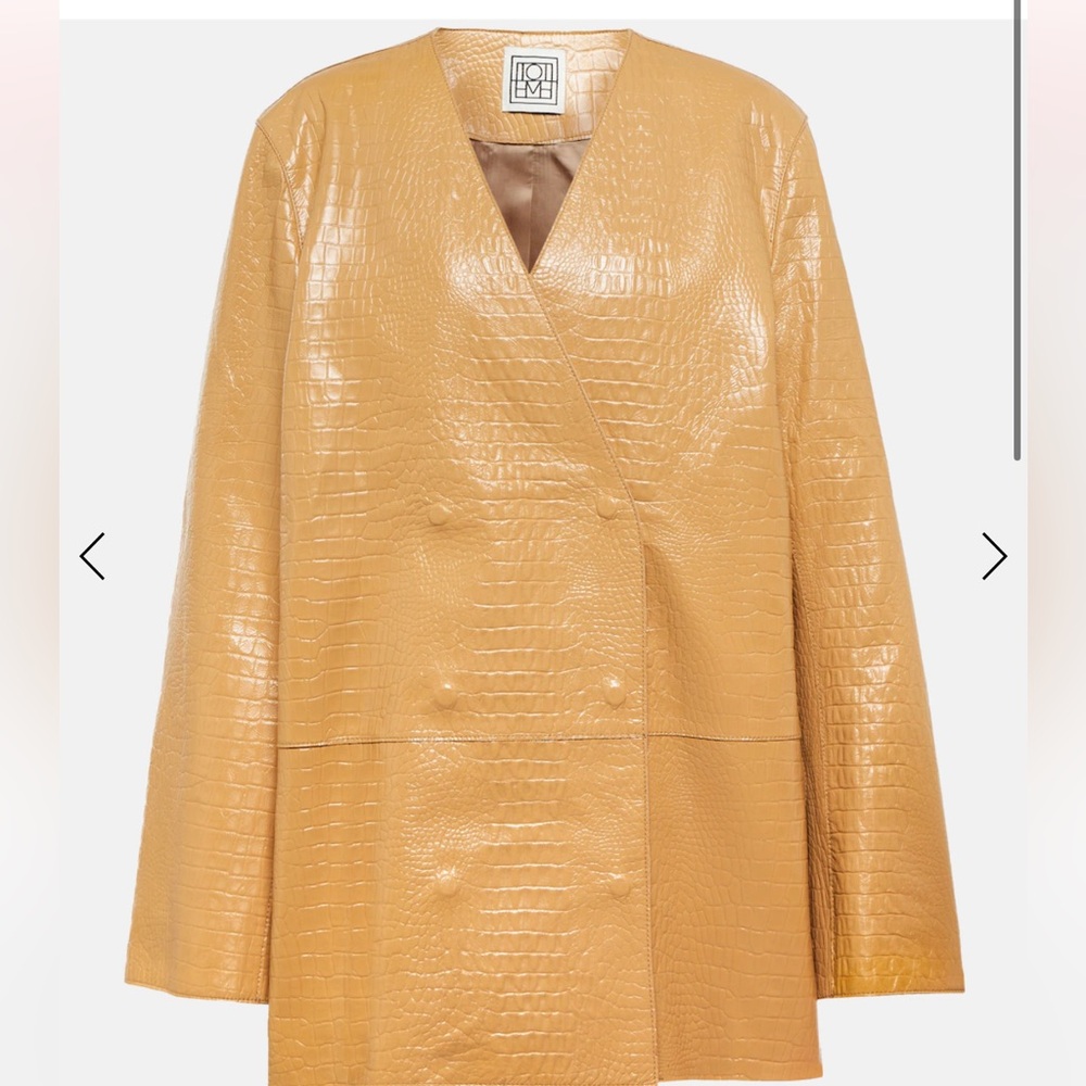 Toteme Double-breasted croc-effect leather blazer in beige size 40